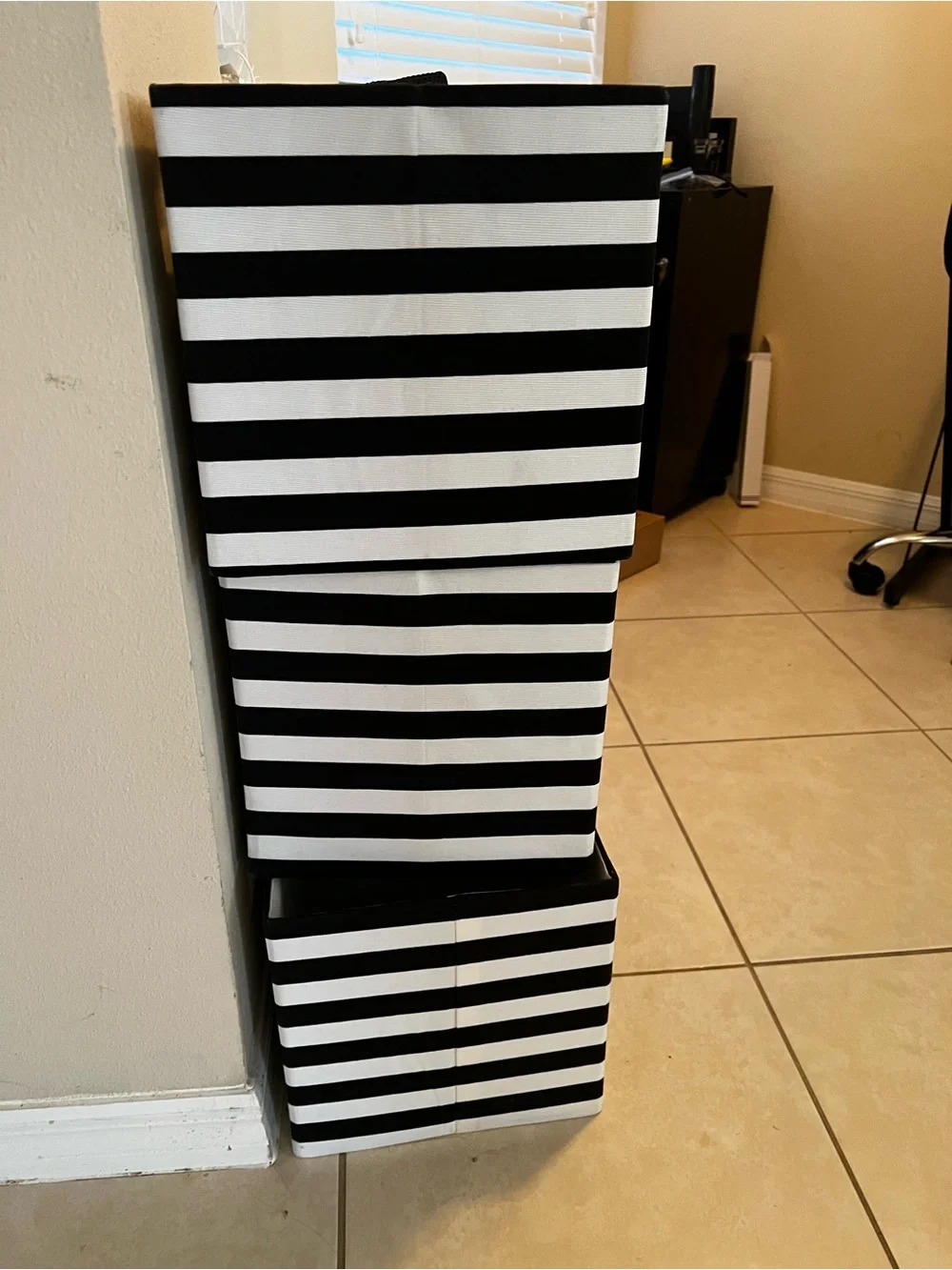 Black and White Striped Storage Bins & trash can